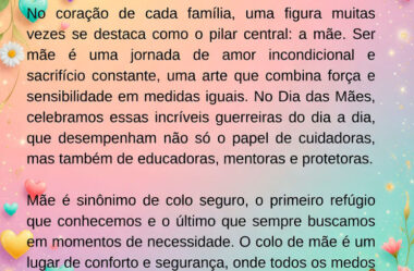A eterna arte de ser Mãe Mensagem Dia das Mães